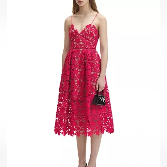 SELF PORTRAIT Azaelea Midi Dress In Pink NEW with tags Size 6 - Picture 12 of 16